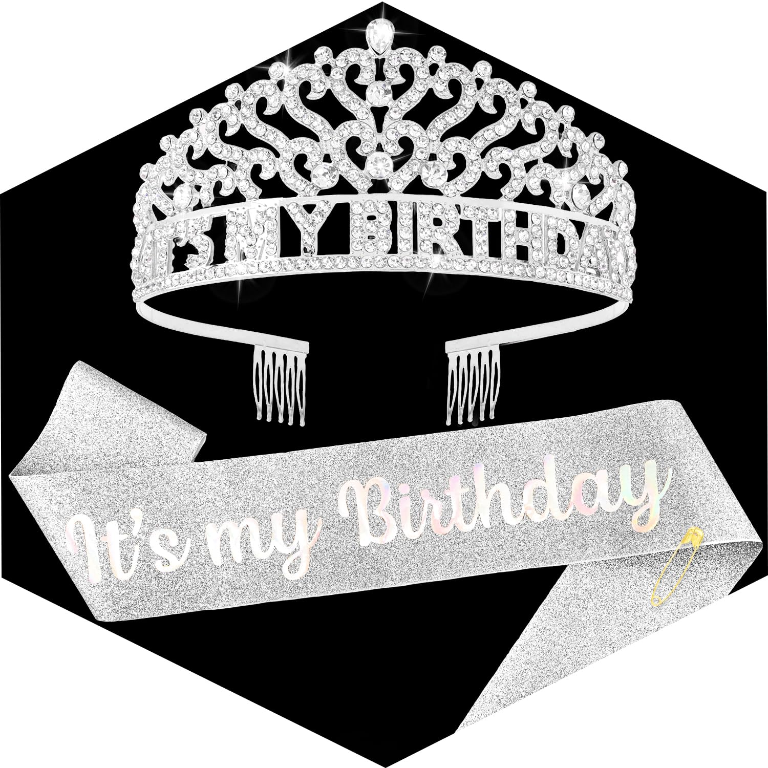 Silver Its My Birthday Sash and Crown for Women Girls Birthday Accessories for Women Princess Tiara Crown for Adult