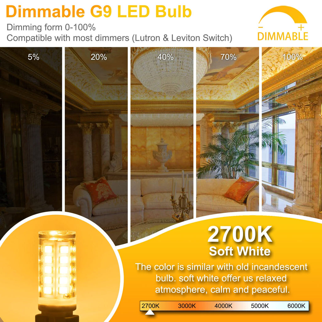 10 Pack Dimmable G9 LED Bulb 40W Equivalent 2700K Soft White