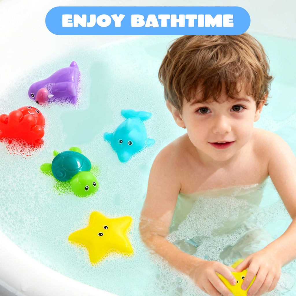 6 Pcs Sea Animal Bath Toys, Sealed & No-Hole & Mold Free Bathtub Toys for Kids, Non-Toxic & Soft Water Vehicles Toys
