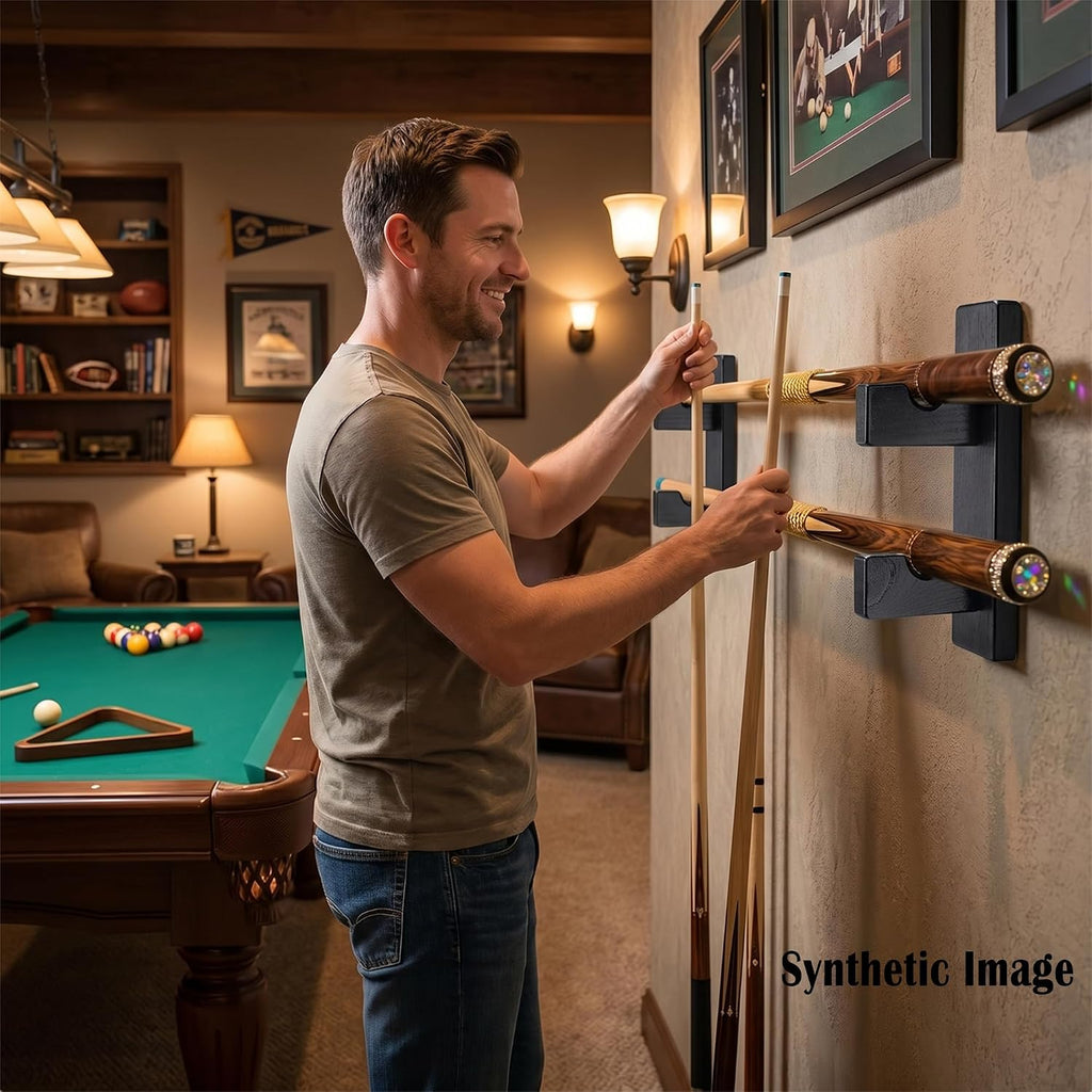 Pool Stick Holder Wall Mount Pool Stick Rack Billiard Cue Racks | Solid wood, horizontal display and storage of 2