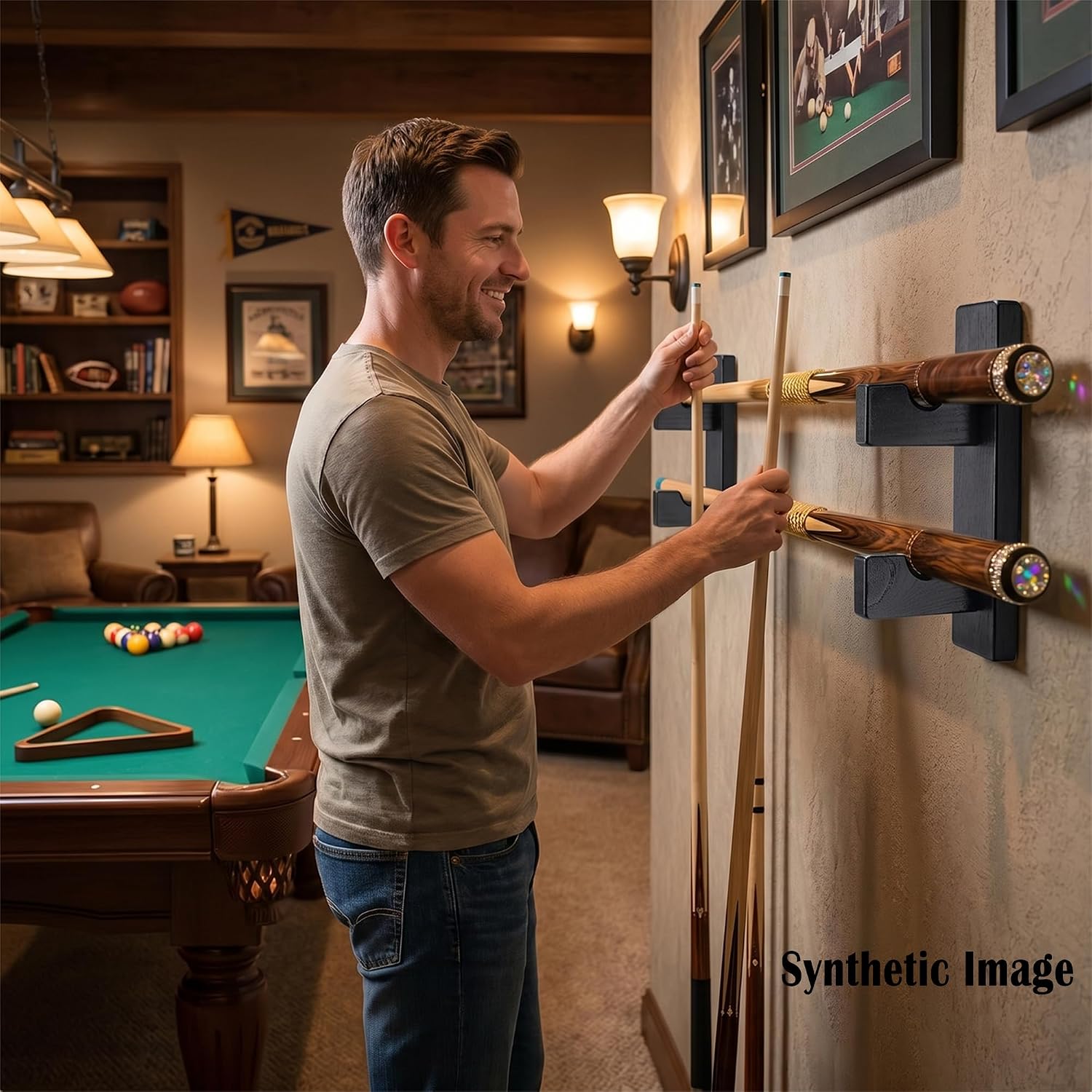 Pool Stick Holder Wall Mount Pool Stick Rack Billiard Cue Racks | Solid wood, horizontal display and storage of 2