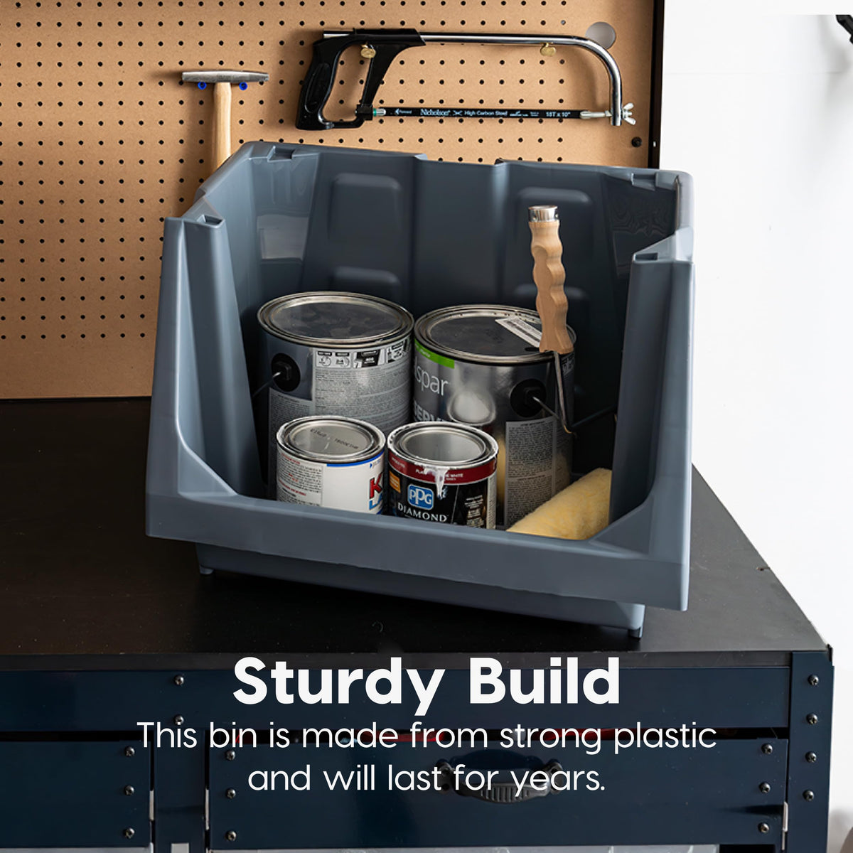 3-Pack Large Open Front Storage Bins, Gray