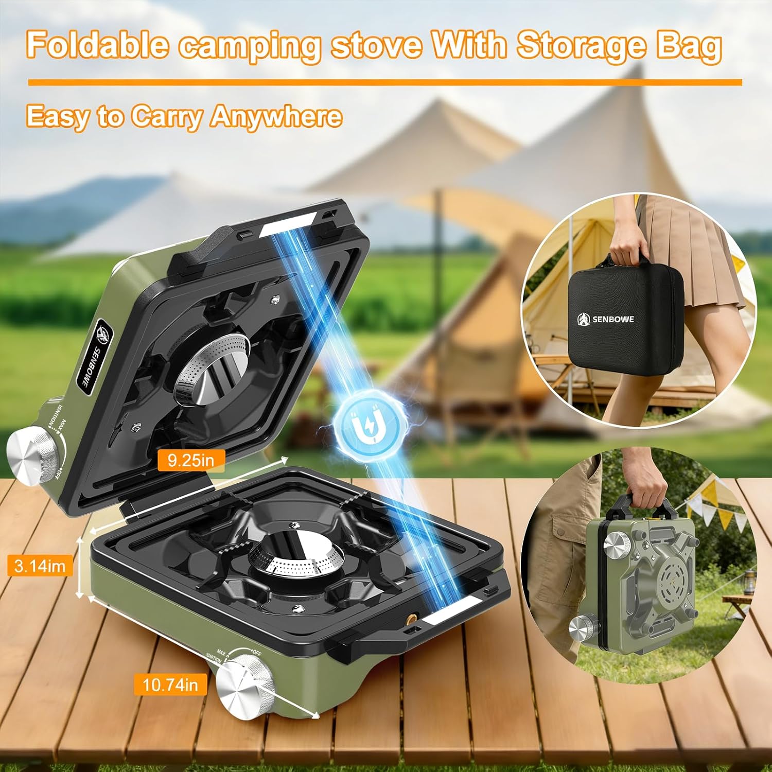 2-Burner Pro Camping Stove,24000 BTU Camp Stove,Foldable Propane Stove Includes Carry Bag,Windscreen Griddle