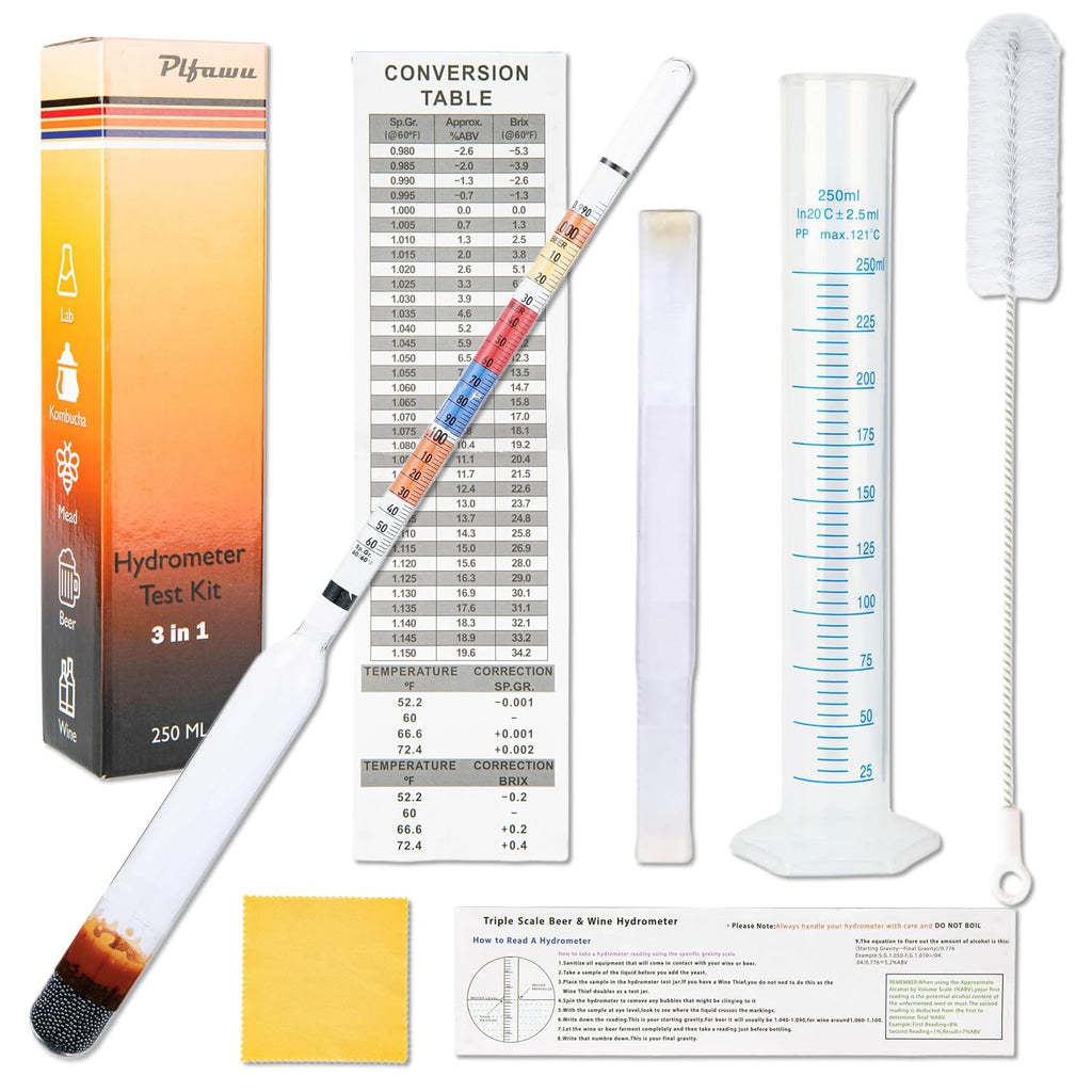 Triple Scale Lab Hydrometer Kit Glass Jar Cylinder ABV Brix SG Tester Beer Wine Brewing Supplies