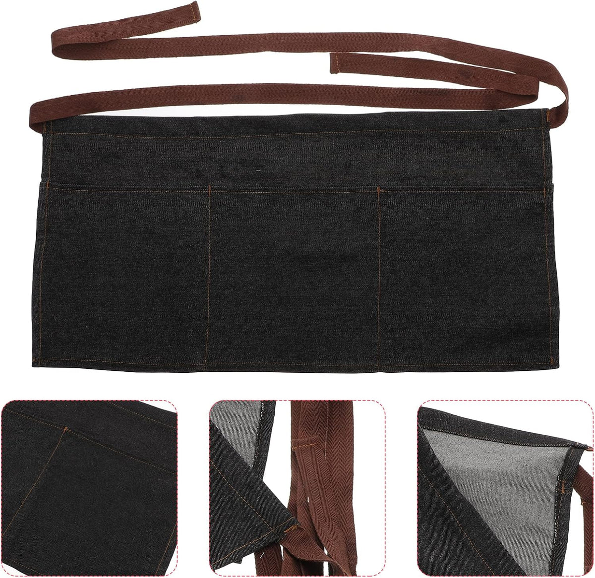 Unisex Denim Half Apron with 3 Pockets Black, 60x29cm