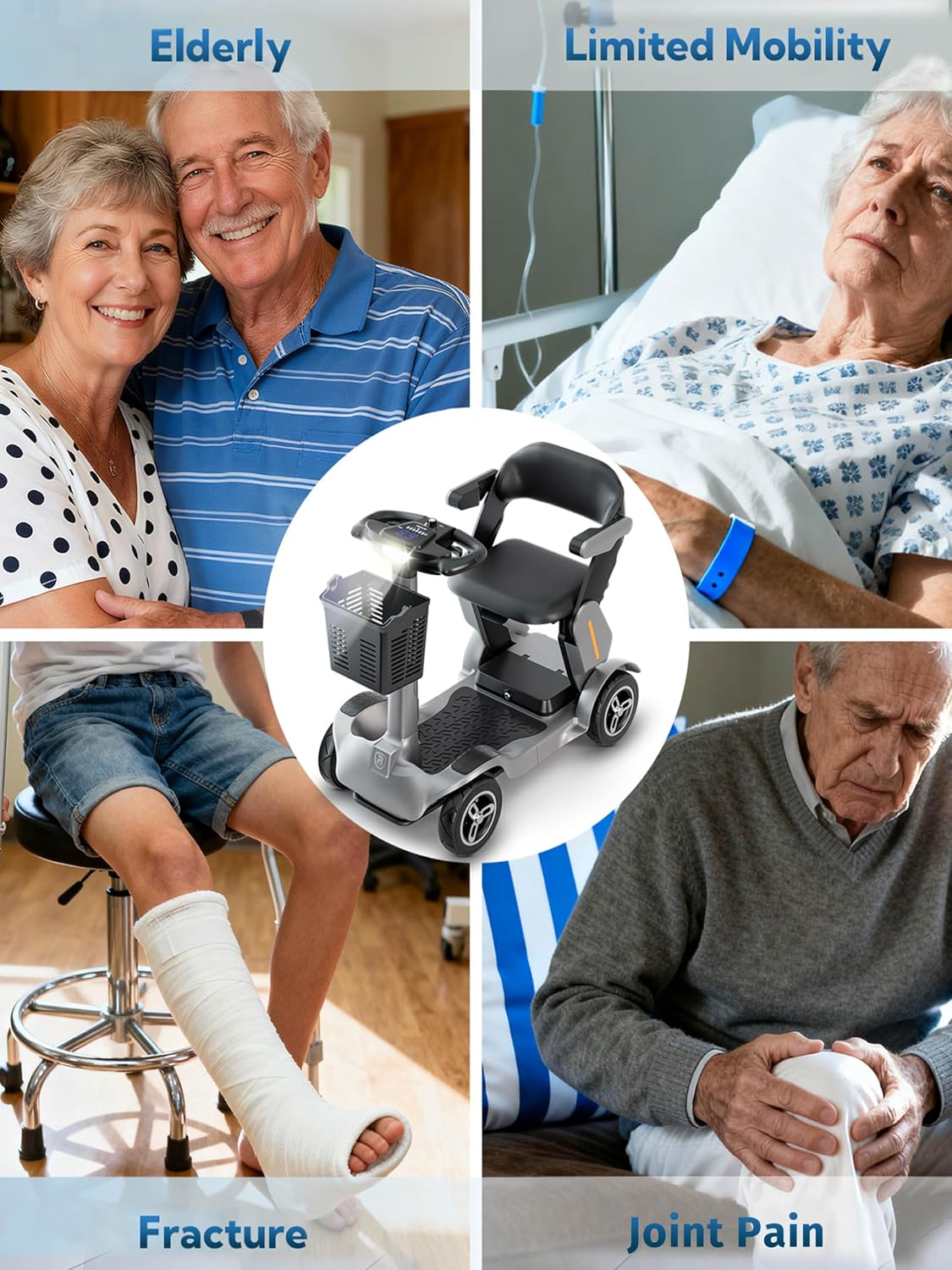 Mobility Scooter for Seniors & Adults, 4 Wheel Foldable Electric Powered Wheelchair Device, 500W Motor, 35 Miles Long