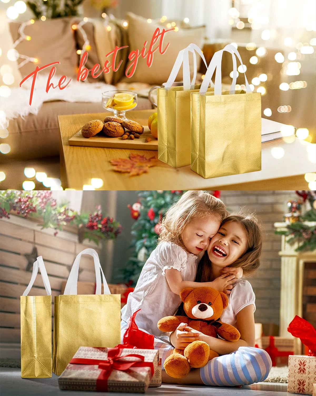 80 Pcs Reusable Gift Bags, Medium, Gold