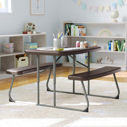 Kids Commercial Grade Plastic Folding Picnic Table, Brown | Easy Fold, Seating for 4 Kids, Durable Construction