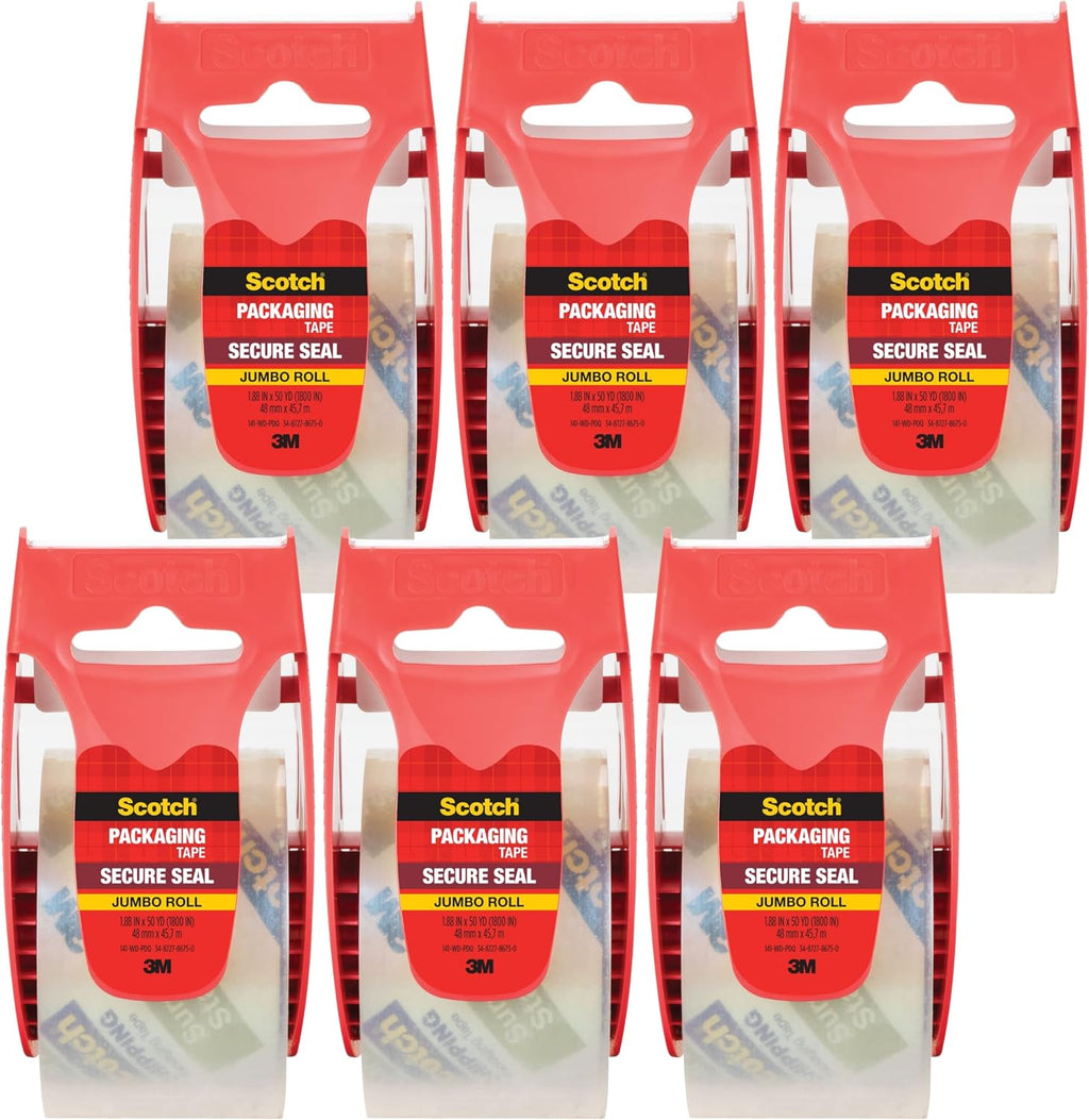 Secure Seal Ultra Clear Packaging Tape, 6 Rolls Clear Packing Tape for Lighter Shipping Boxes, 1.88 in x 50 yd