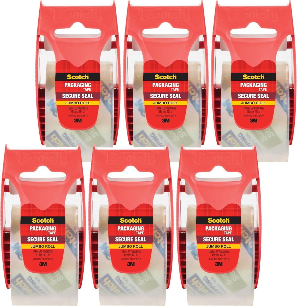 Secure Seal Ultra Clear Packaging Tape, 6 Rolls Clear Packing Tape for Lighter Shipping Boxes, 1.88 in x 50 yd