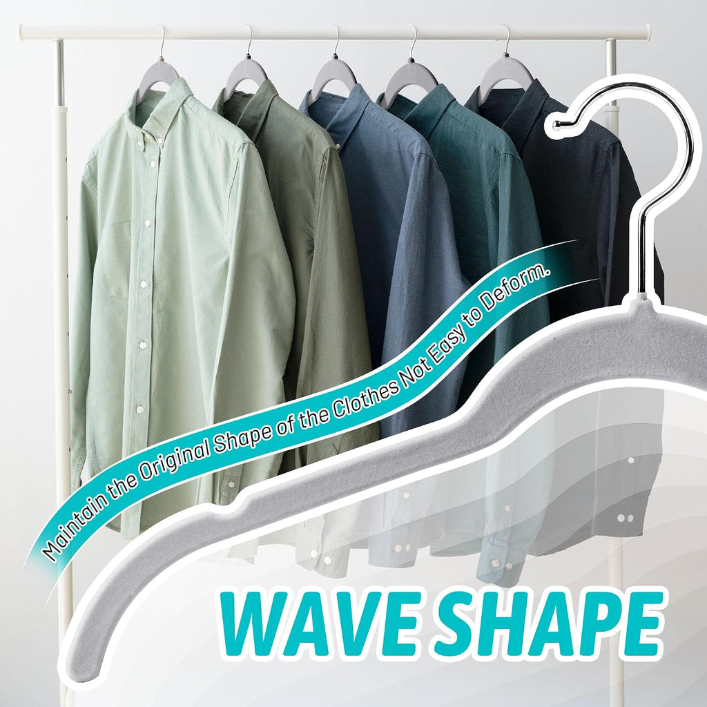 Velvet Hangers 50 Pack, Non-Slip Slim Felt Clothes Hangers Gray | Space-Saving Closet Organization; Flocked Surface;