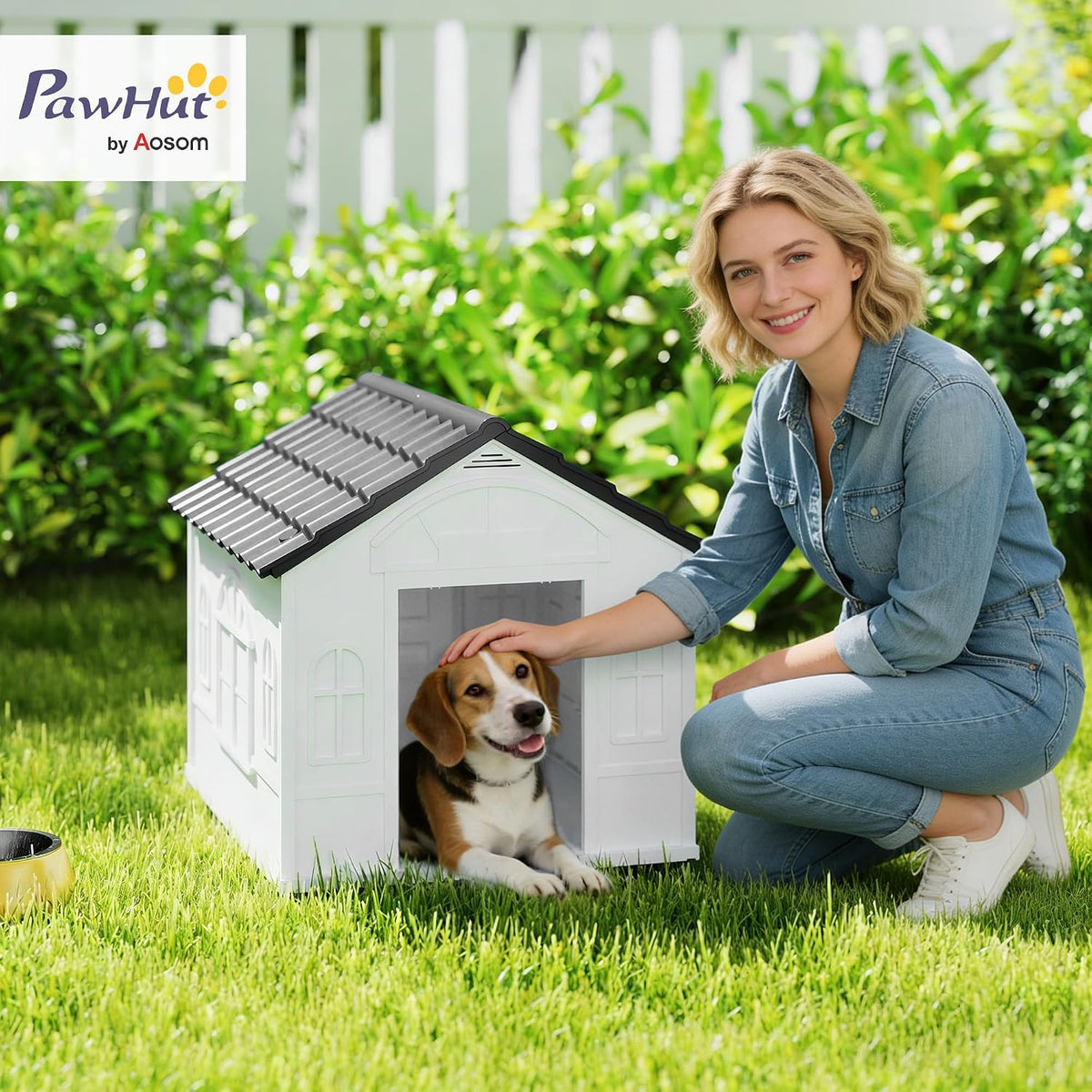 Plastic Dog House for Medium and Small Dogs, Water Resistant Puppy Shelter Indoor Outdoor with Door, Easy to