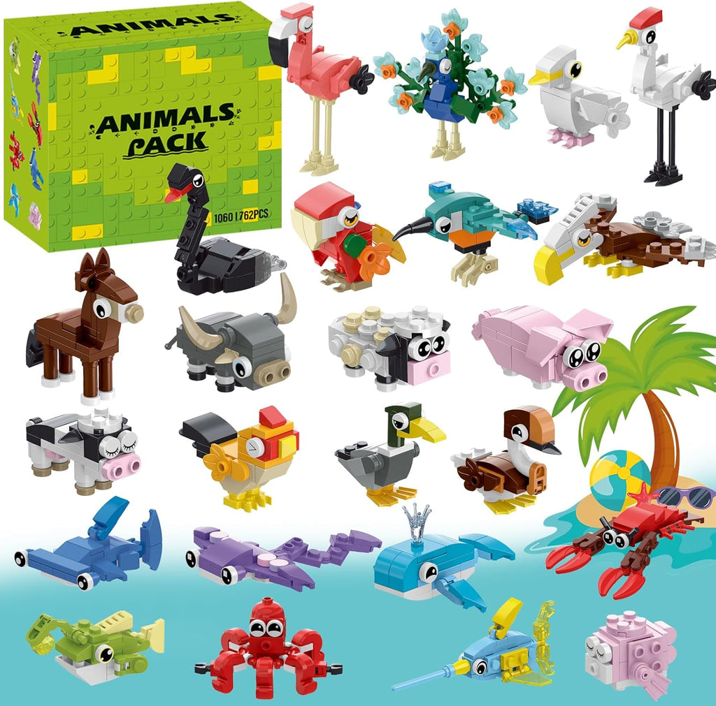 Mini Animals Building Blocks Set, 24 Pack Party Favors for Kids Goodie Bag Fillers and Classroom Prizes, Unique