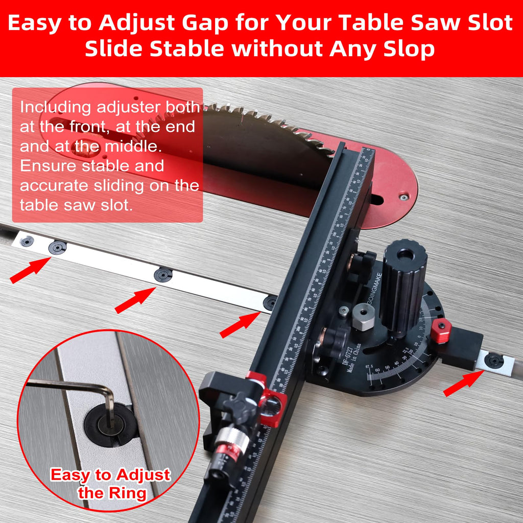 GOINGMAKE Table Saw Miter Gauge for Table Saw with Micro Adjust Flip Stop
