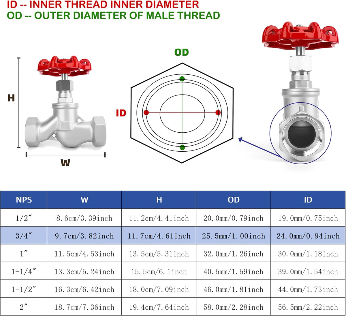 3/4" NPT S-Type Wye Pattern Globe Valve, Stainless Steel Female Thread DN20