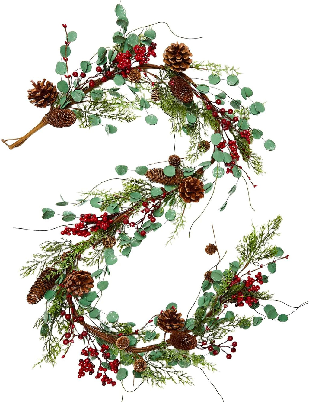 6 Feet Red Berry with Pine Cones Garlands Christmas Garland Realistic Real Touch Garland Artificial Green Leaves