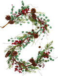 6 Feet Red Berry with Pine Cones Garlands Christmas Garland Realistic Real Touch Garland Artificial Green Leaves