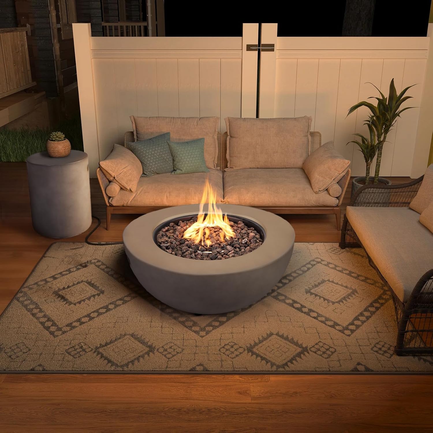 2-Piece Outdoor Propane Fire Pit Table Set w/Tank Cover Table, 31.5-inch 50,000 BTU Bowl Concrete Firepit SUS201