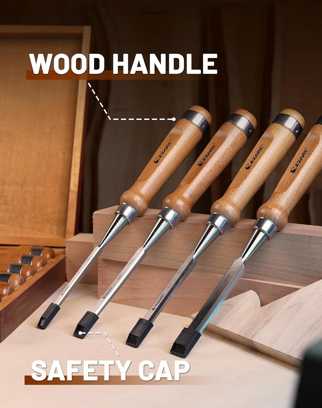 Wood Chisel Set, 6PCS 1/4-1 Inch CR-V Chisels with Wooden Case | Woodworking Carving Chisel Kit, CR-V Steel HRC60