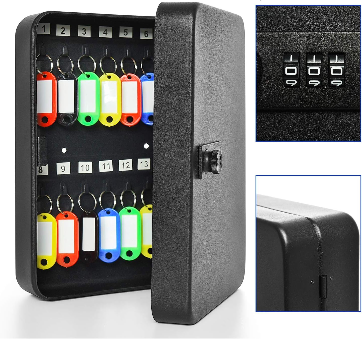 28 Key Cabinet Wall Mount, Steel Key Box Wall Mount with Code, Combination Lock Box with Code, Featuring Hooks and Tags