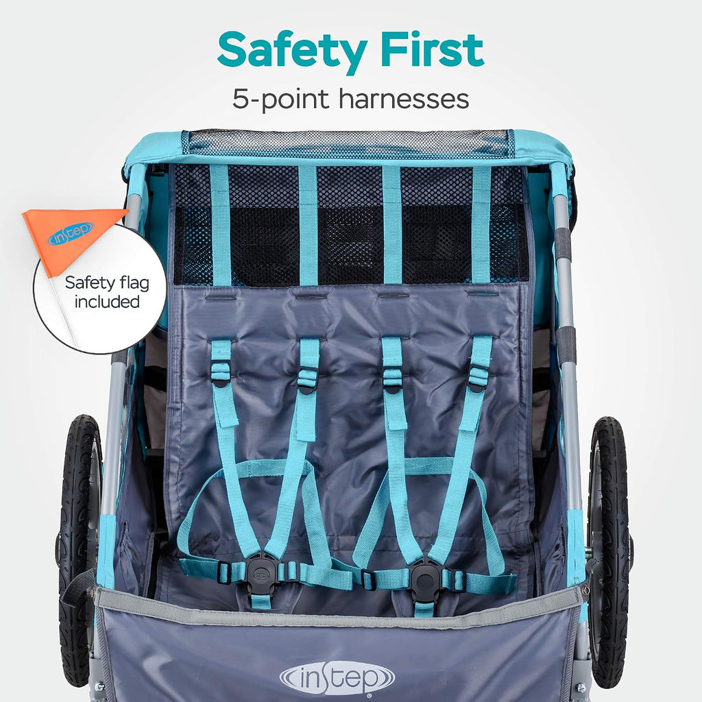 Take 2 Kids Bike Trailer, Double Seat, Universal Coupler, Folding Frame, Quick-Release Wheels, Canopy with Bug Screen