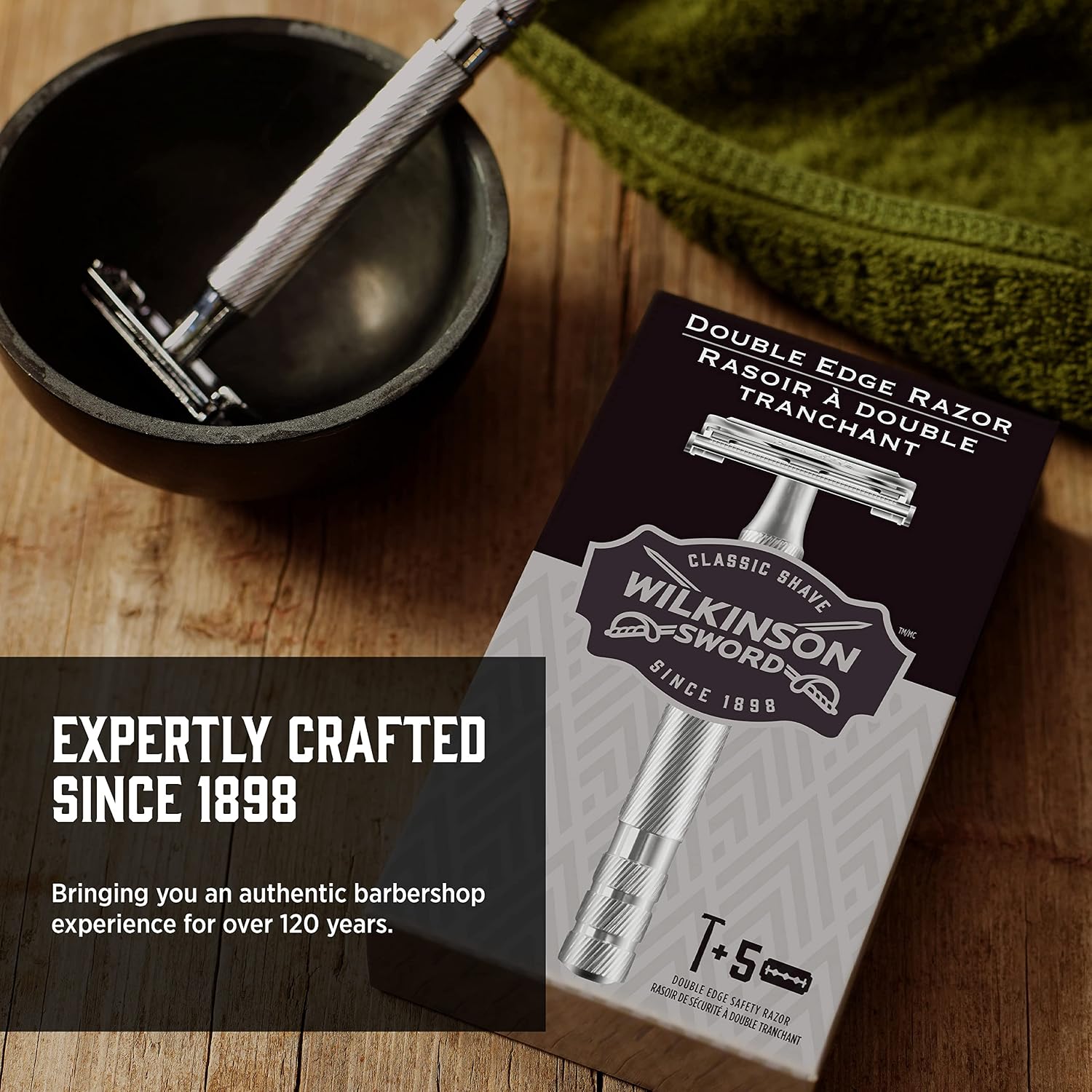 Double Edge Safety Razor, 1 Metal Handle & 5 Razor Blades