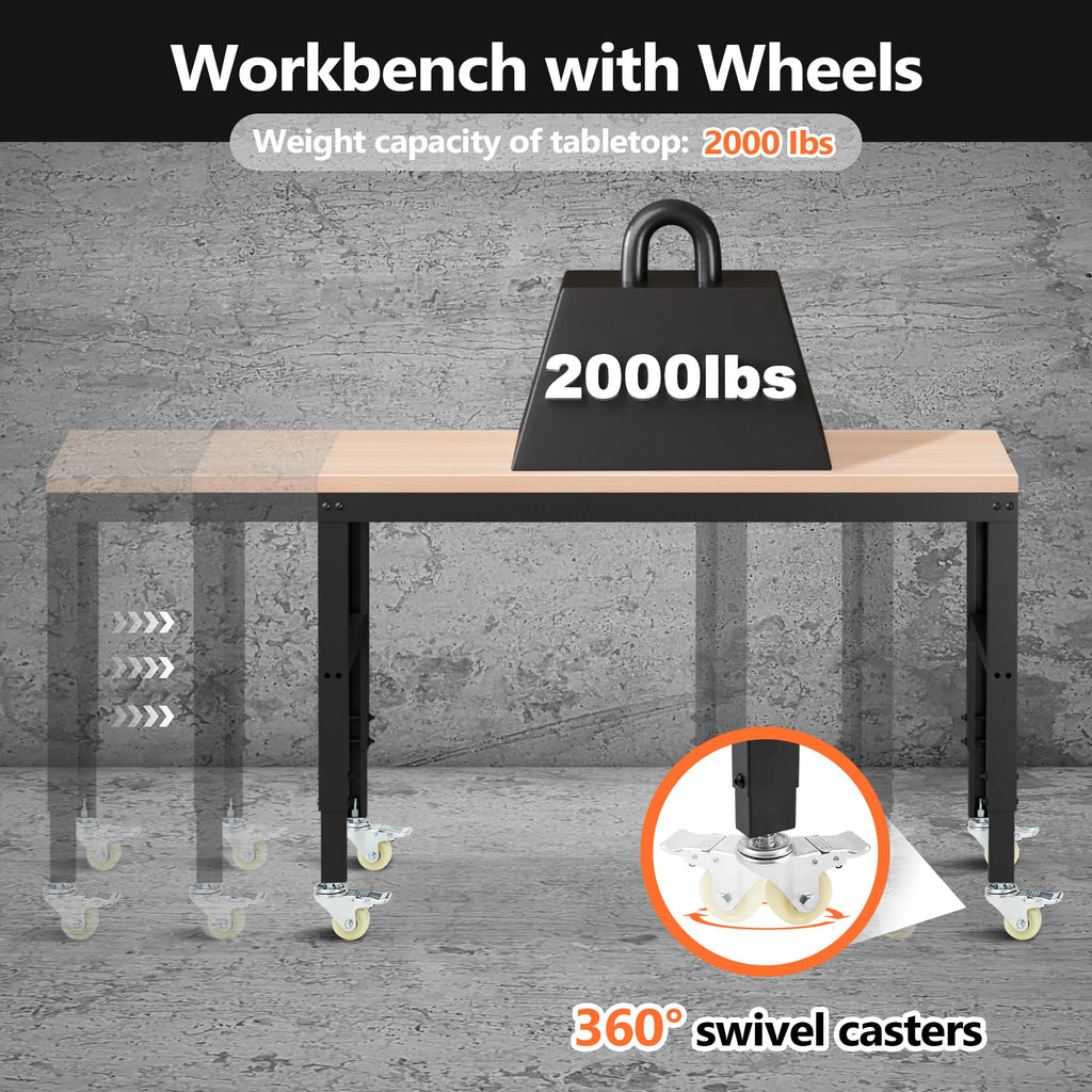 48" Adjustable Workbench, Heavy Duty Wood Workstation