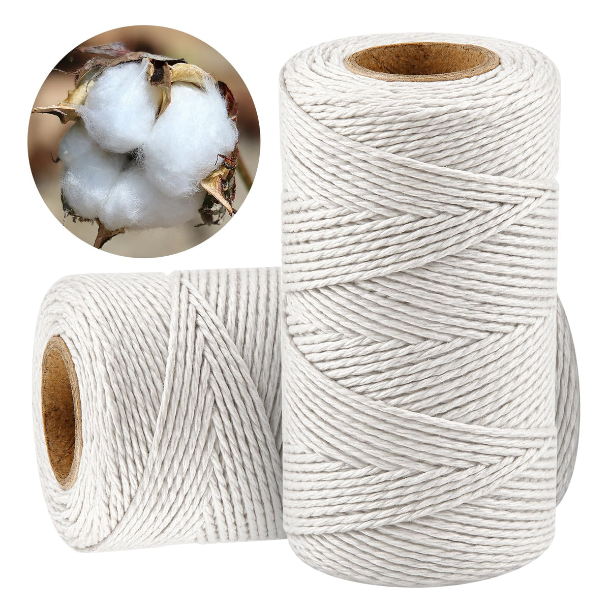 2PCS 328Ft 2MM Natural Cotton Twine String for Kitchen & Crafts