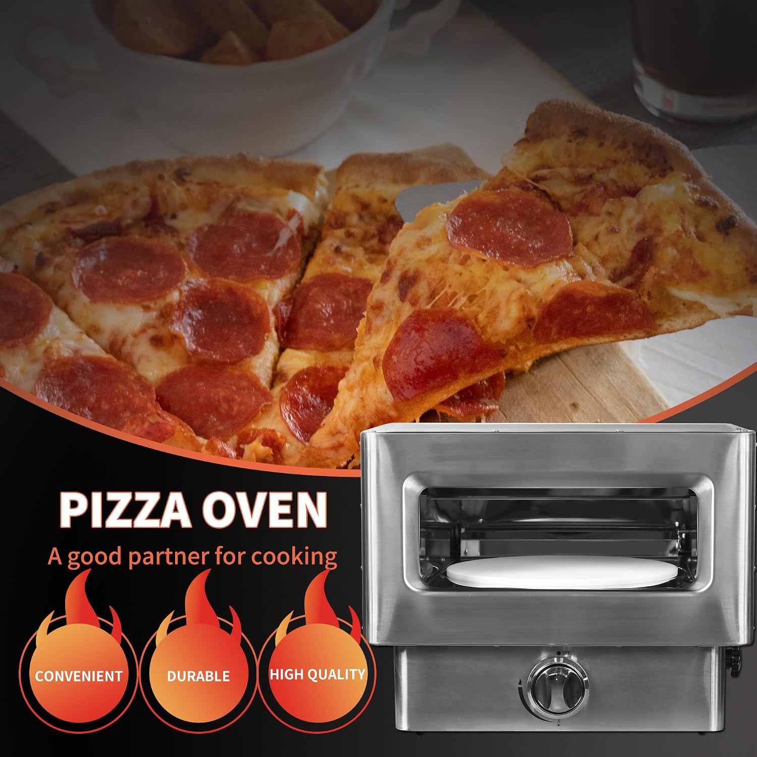 Gas Fired Pizza Oven - 12" Portable Outdoor Gas-Powered Oven with Pizza Stone, Countertop Stonebaked Pizza Maker