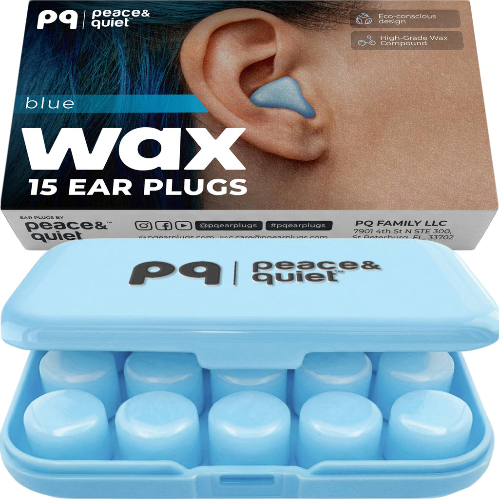PQ Wax Ear Plugs for Sleeping, Silicone, Blue, 15 Count