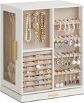 GISELLA Collection - Jewelry Box Organizer 360° Rotating, Vertical Jewelry Storage Case with 5 Drawers, Glass Window