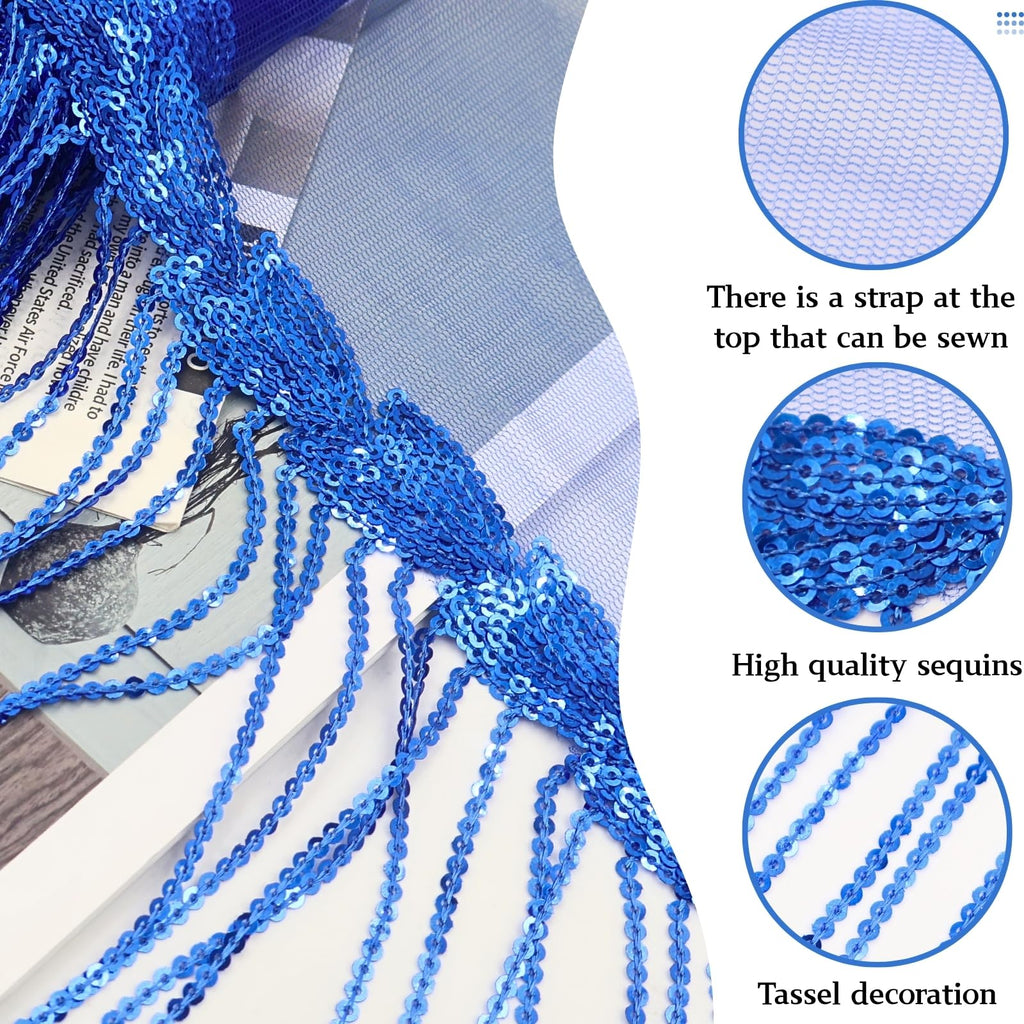9.5 Yards Blue Fringe Trim Lace Sequin Fringe Ribbon