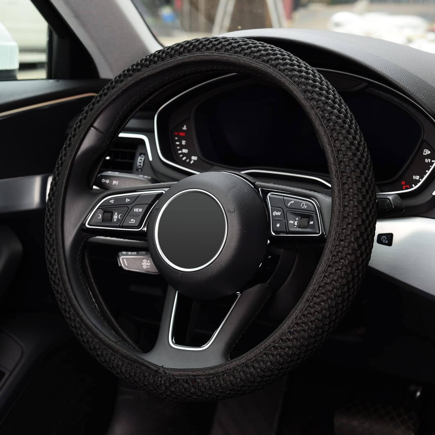 Elastic Stretch Steering Wheel Cover,Warm in Winter and Cool in Summer, Universal 15 inch, Microfiber Breathable Ice