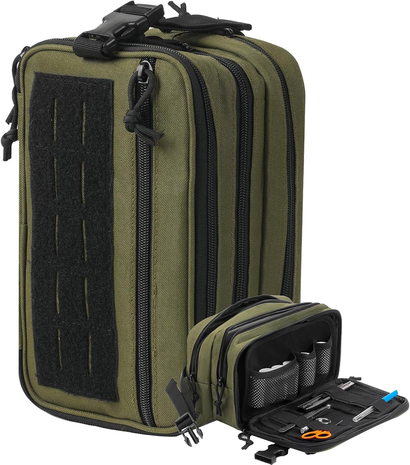 Small Travel Medicine Bag,4 Layers Pill Bottle Medication Organizer Case, 1000d Canvas EDC Tactical First Aid Bag