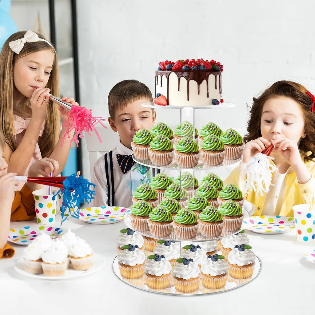 Cupcake Stand, 4 Tier Cupcake Stand for 50 Cupcakes, Round Tiered Cupcake Tower, Clear Acrylic Cupcake Holder