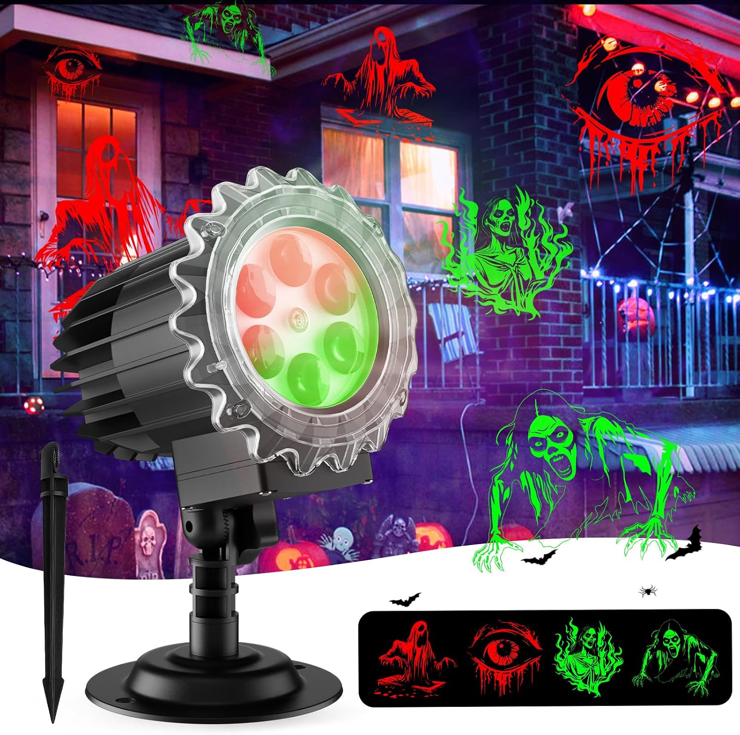 Halloween Projector Lights Outdoor, 2025 Upgraded 3D Brighter Green&Red Decoration LED Light, Landscape IP44