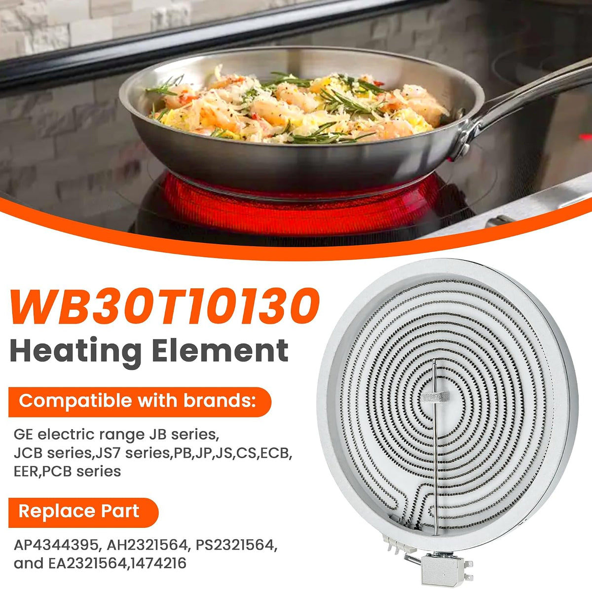 WB30T10130 Dual Haliant Surface Element 12 Inch Compatible with GE Range, Radiant Surface Element Replace AP4344395, PS2321564, 1474216 by Fetechmate - 1 Year