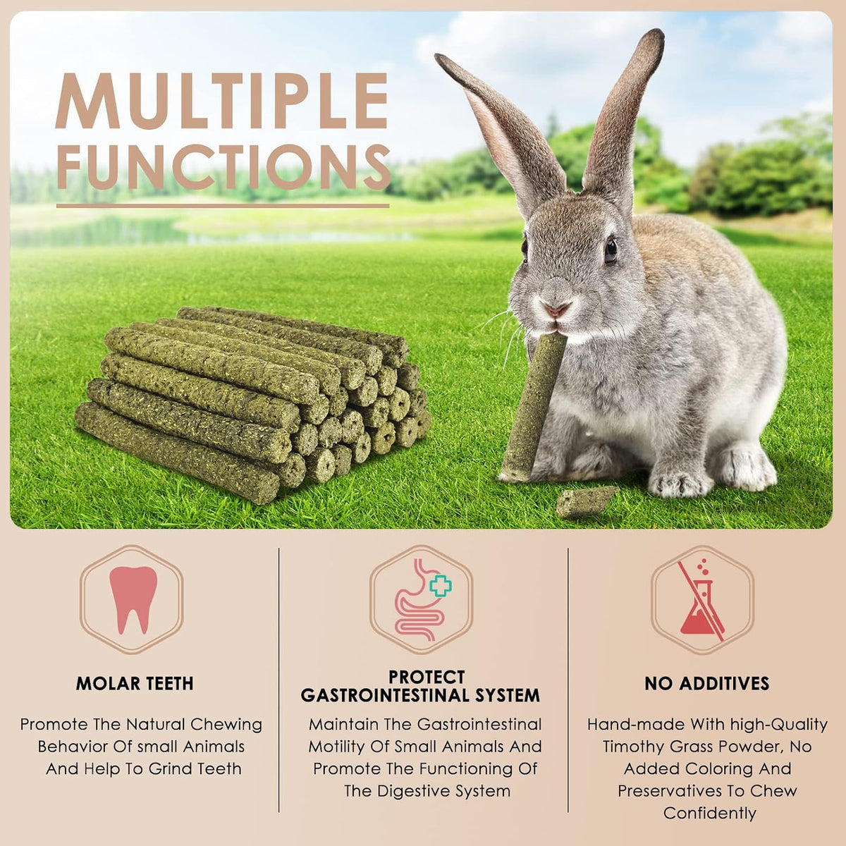 Timothy Hay Sticks for Rabbits 38PCS, Natural Timothy Grass Molar Teeth Stick Chew Toys for Bunnies Chinchillas
