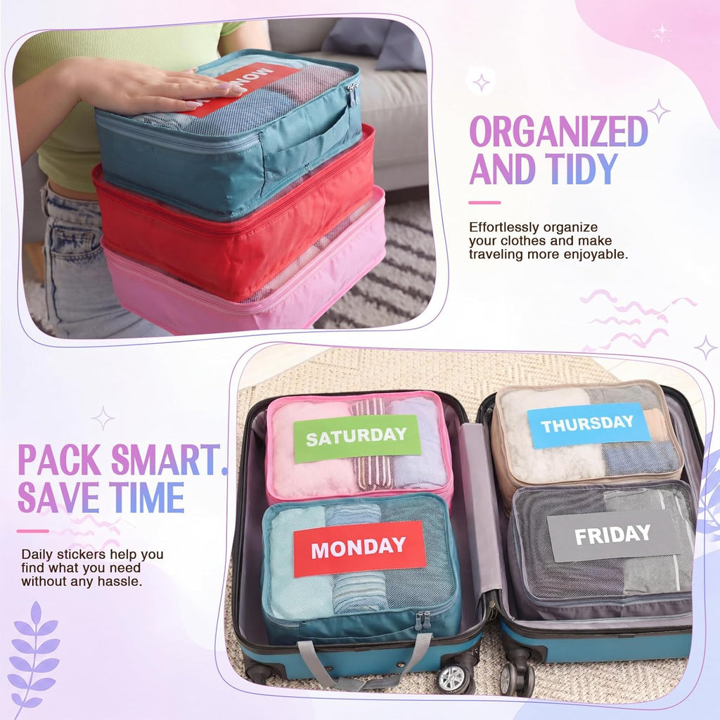 14 Pcs Packing Cubes for Travel Days of Week Packing Cubes with Labels Zippered Camping Bag for Summer Camp Essentials