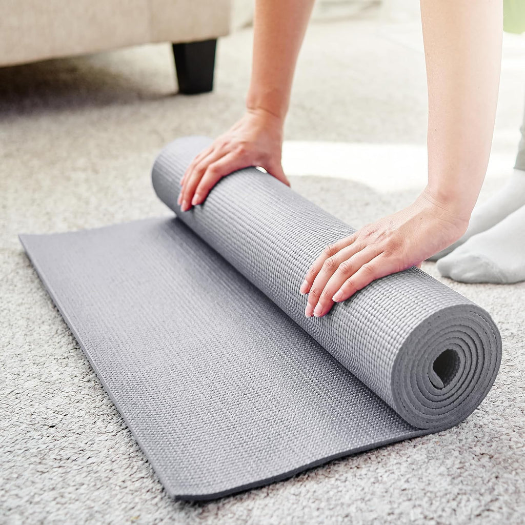 Signature Fitness All Purpose 0.25 Inch Thick High Density No Tear Exercise Yoga Mat with Strap & Lightweight