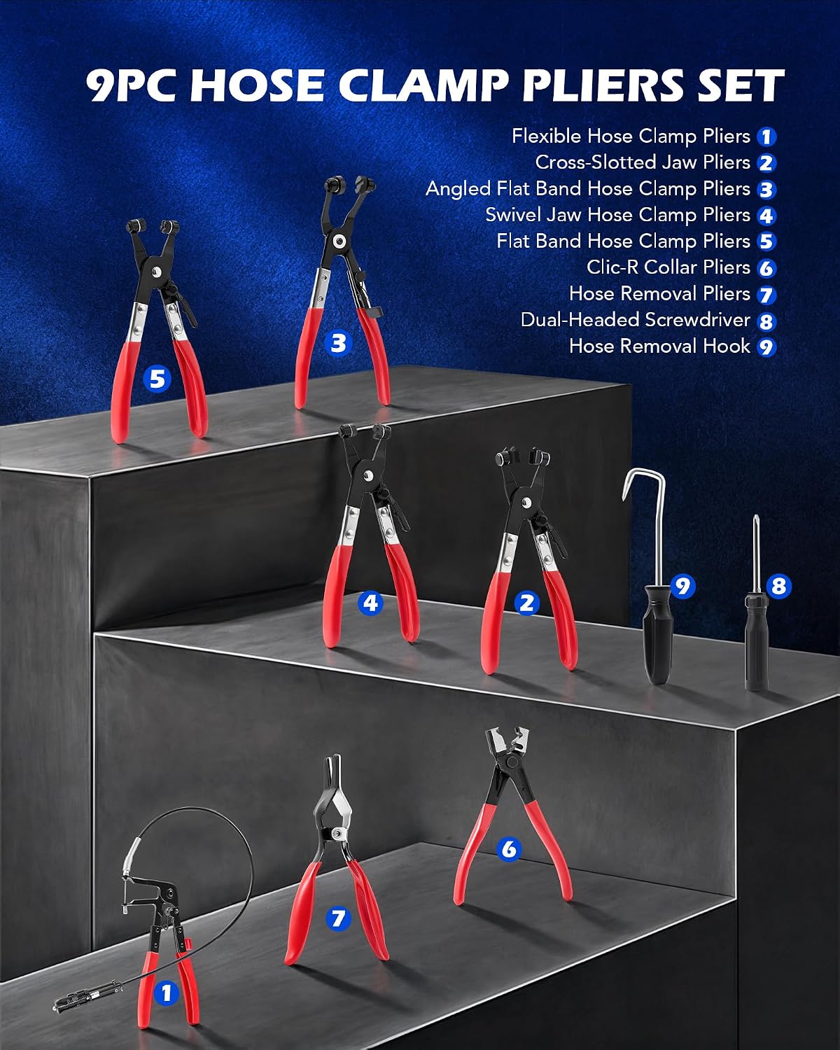 Hose Clamp Pliers, Long Reach Wire Spring Hose Clamp Pliers Remover for Automotive Coolant Radiator Heater and Water