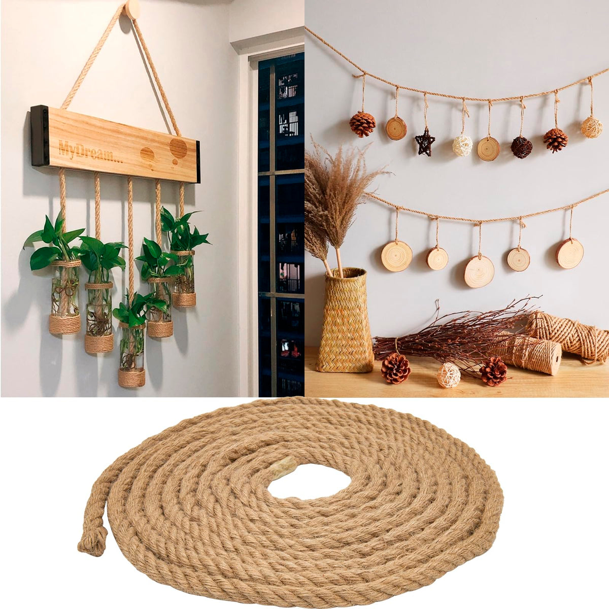Natural Hemp Rope (1/2 in x 100 ft) Twisted Manila Ropes Jute Ropes Sisal Rope for Cat Scratching Post, Camping