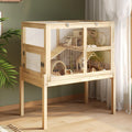 Guinea Pig Cages for 2, Rabbit Hamster Cage with Wooden Stand | 2-Story Large Indoor Small Animal House with a Pull
