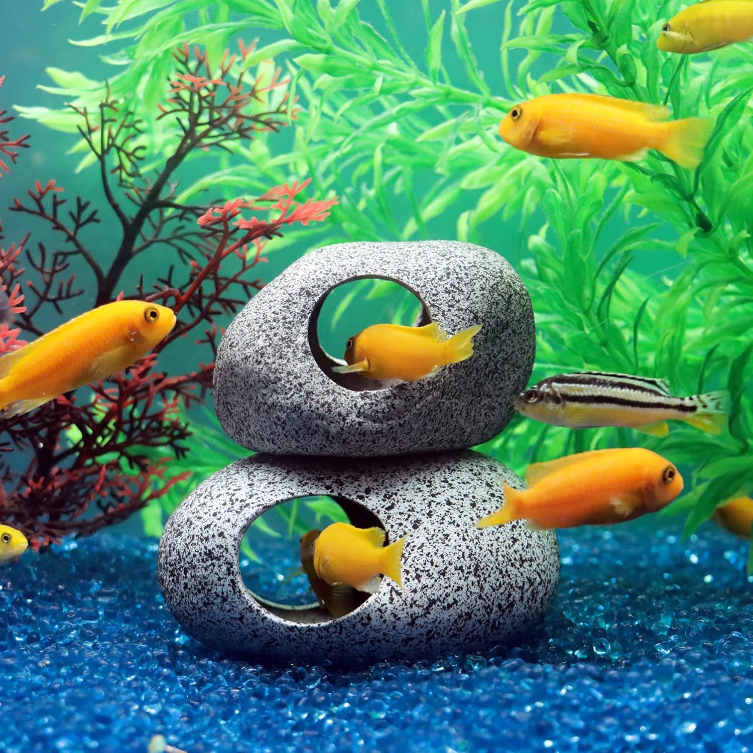 Aquarium Decorations Rock,Stackable Fish Tank Decor Cave, Ceramic Shelters | Shrimp Habitat, Breeding Tube, Hiding