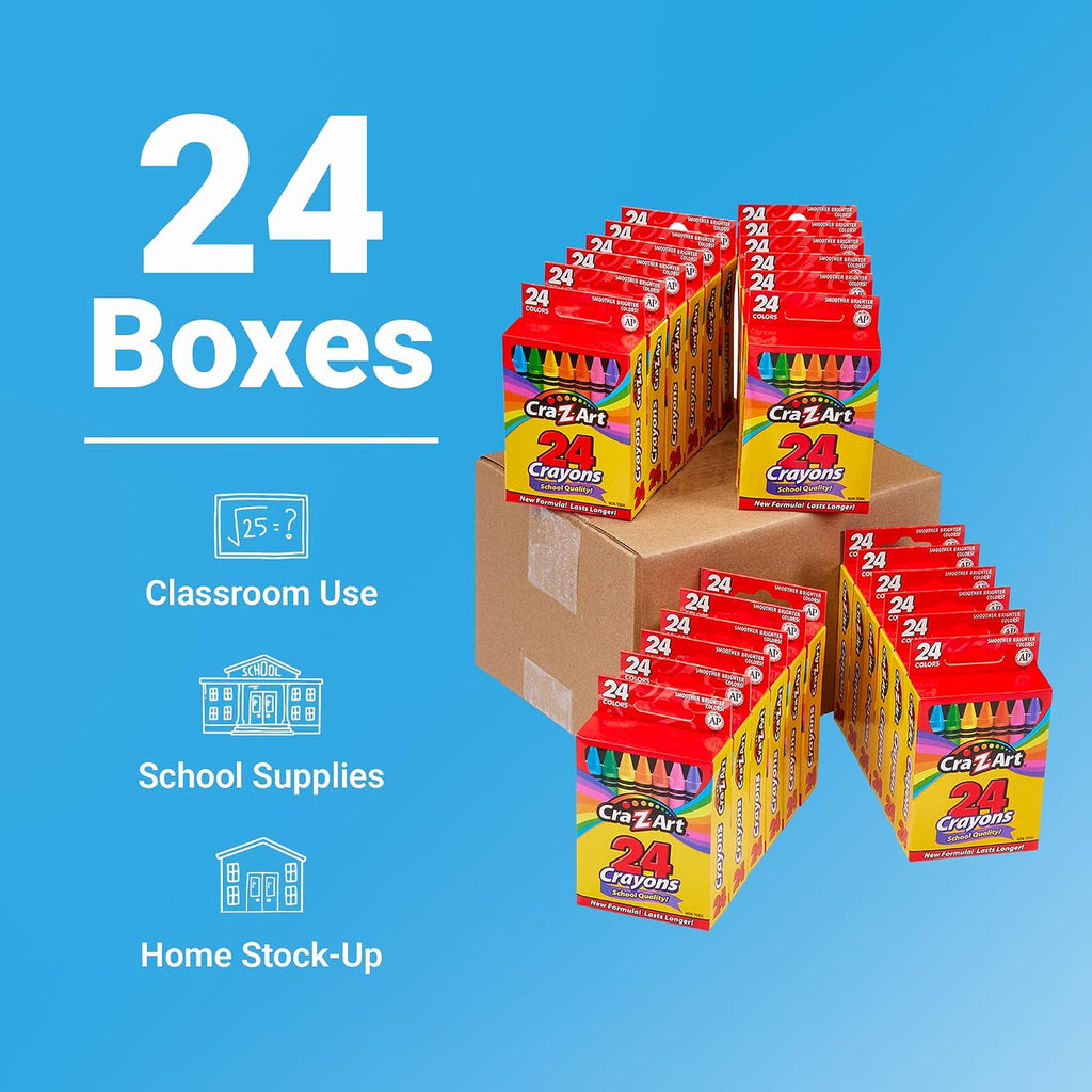 Crayons, Bulk Pack, 24 Count, 24 Packs of Crayons, Bulk School Supplies for Classroom, Back to School Essentials