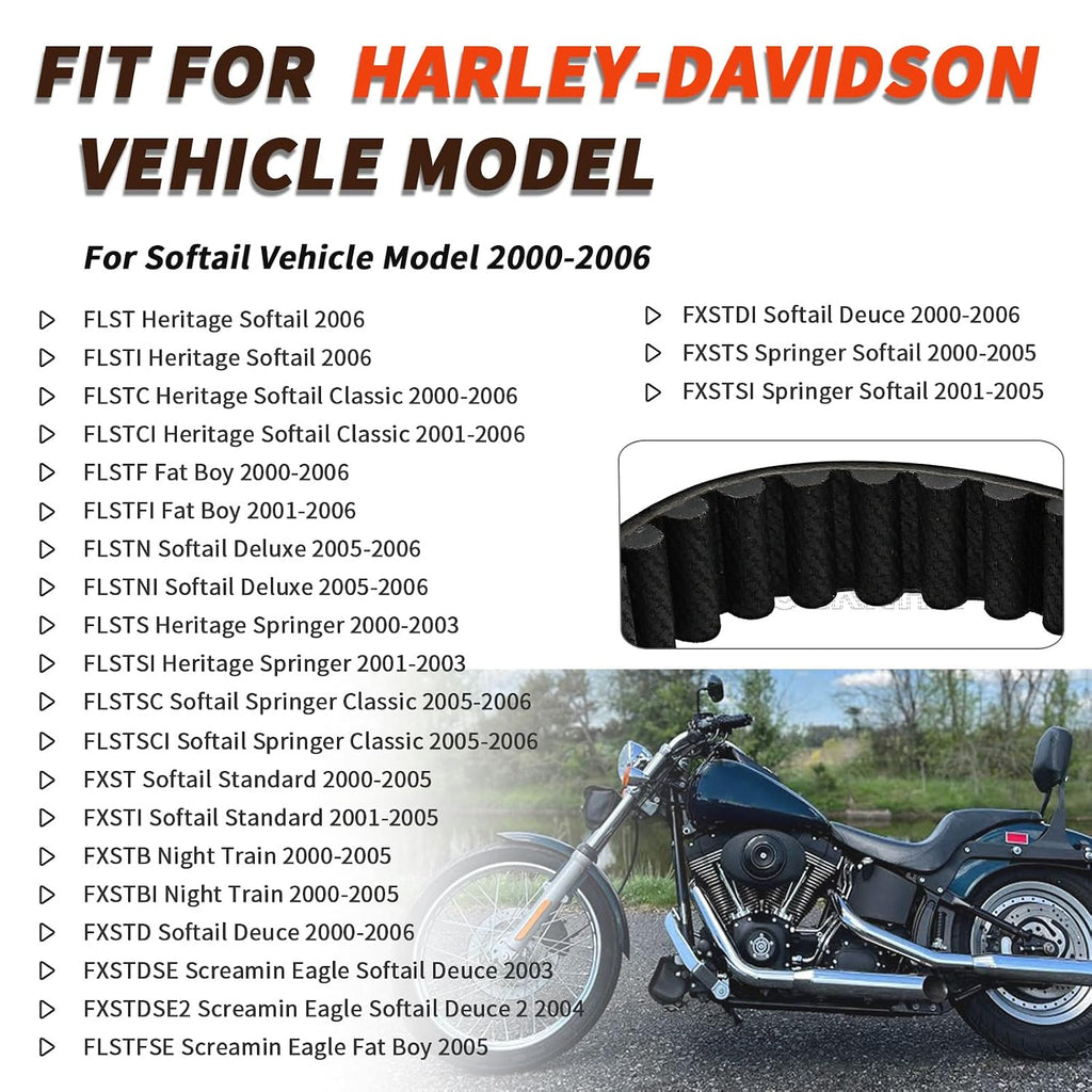 40307-00 Drive Belt,135T 1-1/8 inch Width for Harley-Davidson Softail Motorcycle 2000-2006