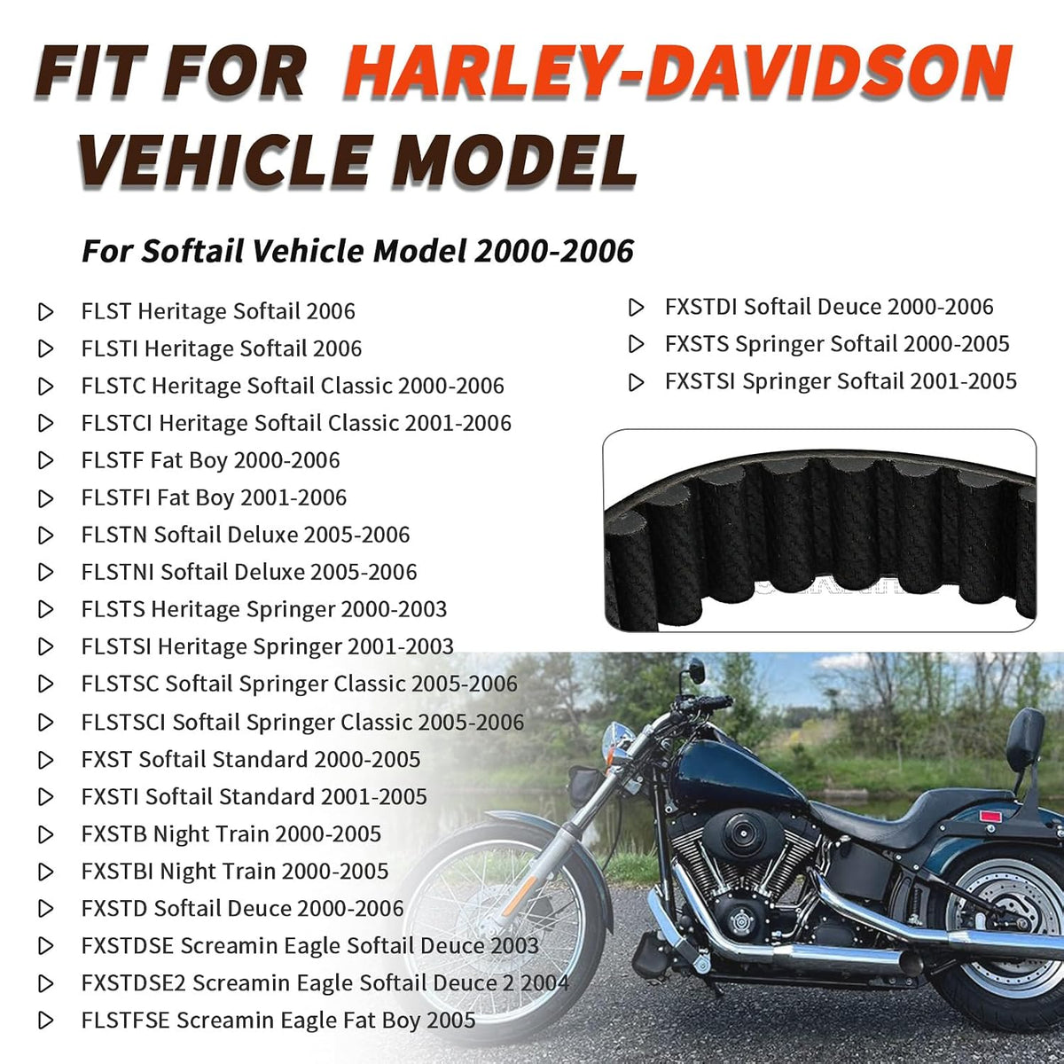 40307-00 Drive Belt,135T 1-1/8 inch Width for Harley-Davidson Softail Motorcycle 2000-2006