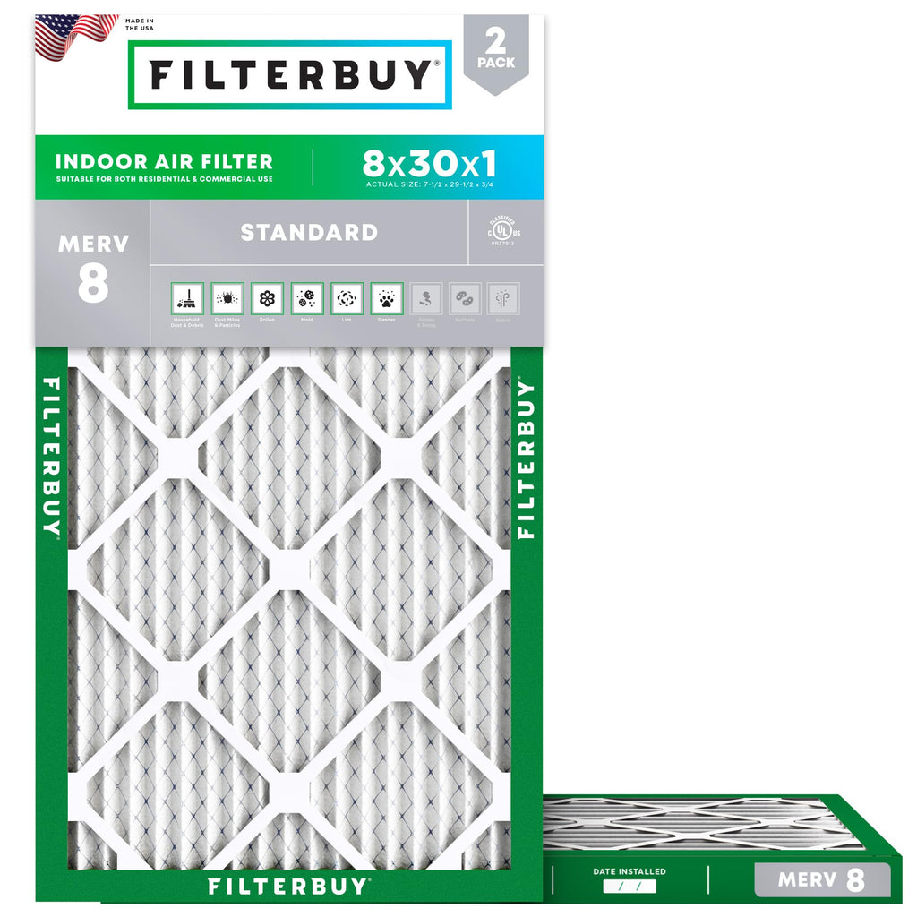 8x30x1 Air Filter MERV 8 Dust & Allergy Defense (2-Pack)