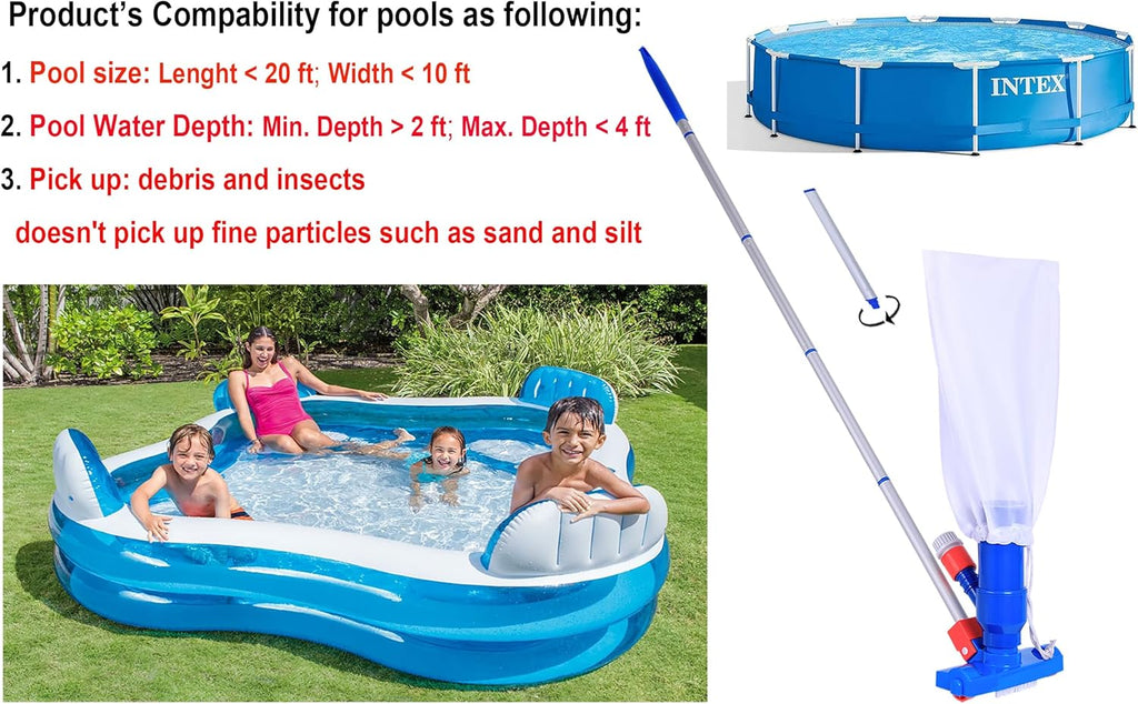 Jet Vacuum W/ 6 Section Poles of 57" for Frame Aboveground/Inflatable Pool Spa, No Electric Power Needed, Use Garden