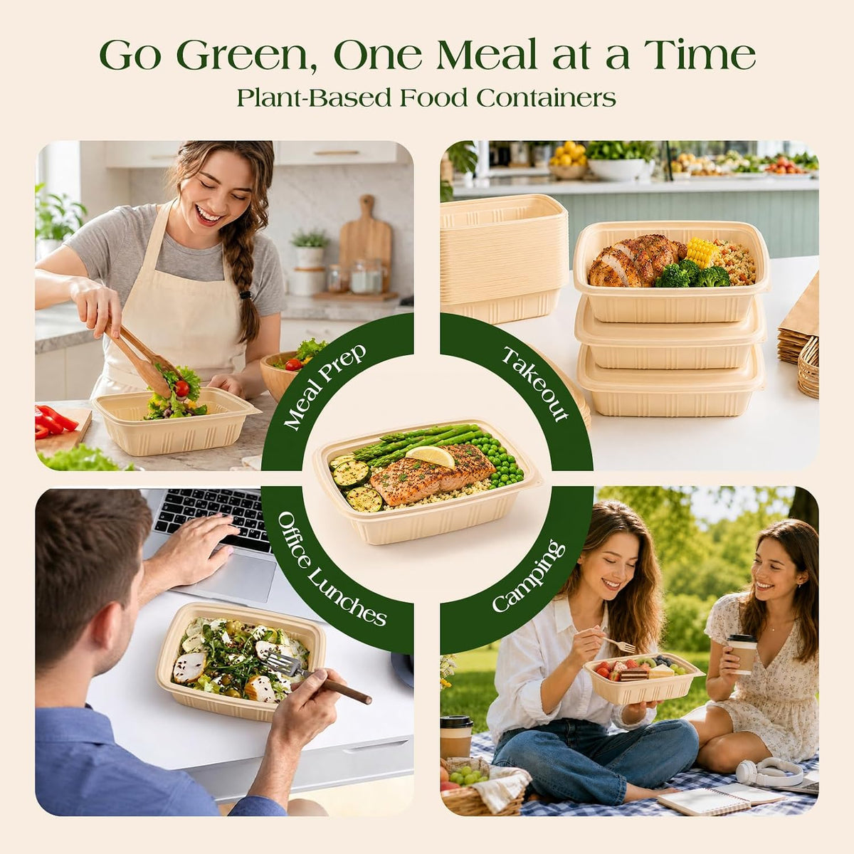 Glotoch 50 Pack (100-Piece) 32oz Meal Prep Containers with Lids Resuable